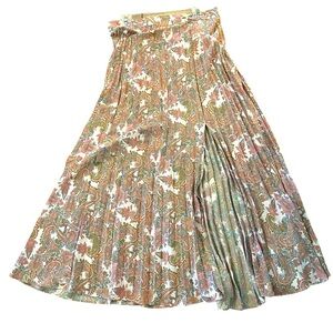 SKIES ARE BLUE Womens White Blue Pink Paisley Print Pleated Maxi Skirt Large